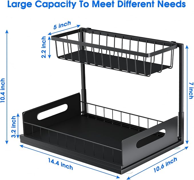 2 Pack Under Sink Organizer, 2 Tier Pull-Out Cabinet Storage Shelf, - Image 7