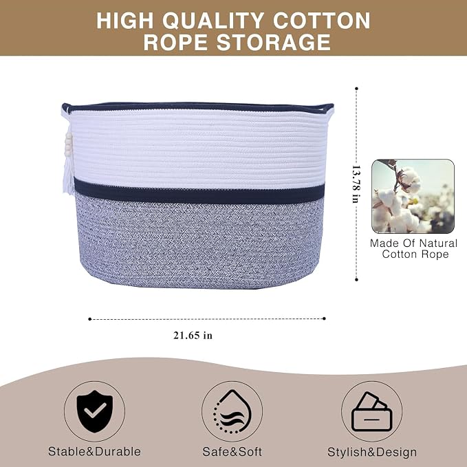 Large Woven Rope Laundry Hamper, Cotton Rope Storage Basket - Image 6