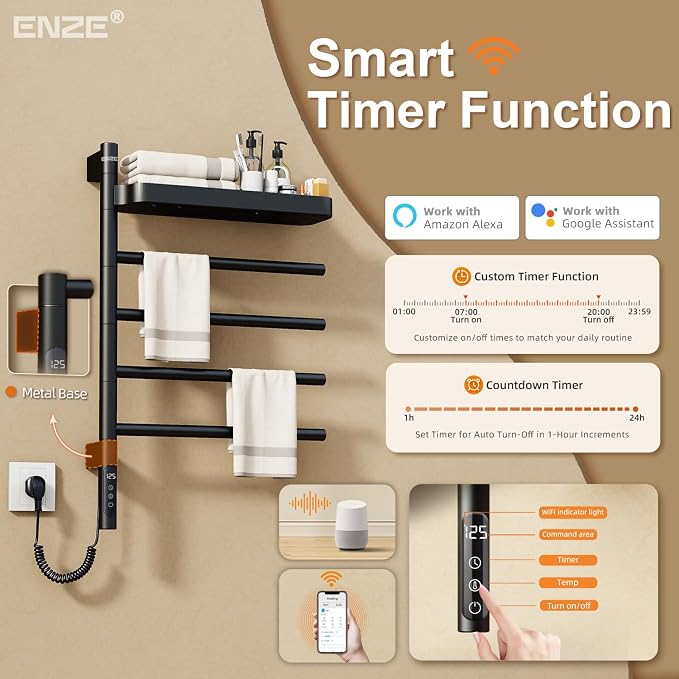 ENZE Smart Rotating Heated Towel Rack - Image 6