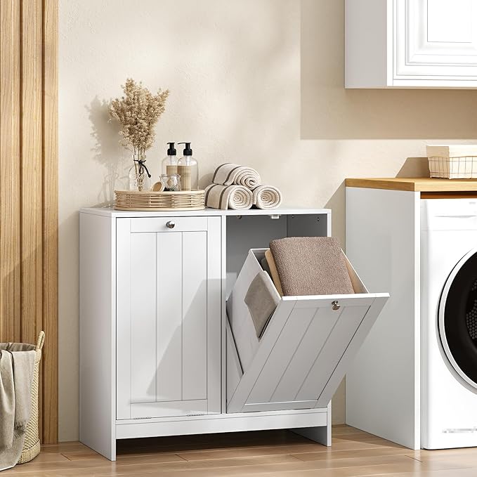 Double Tilt Out Laundry Hamper Cabinet, 11.8 Gallon Hidden Trash Cabinets by SmartFENDEE