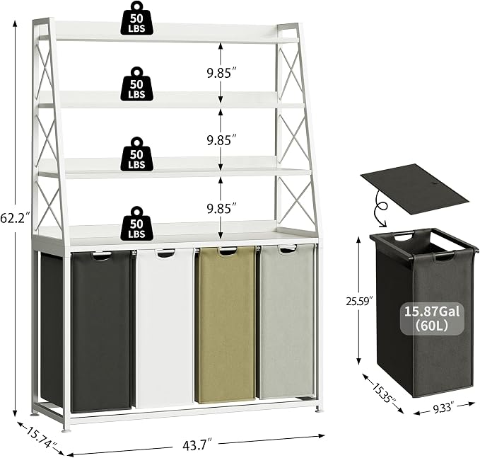 Laundry Basket, 4 Section Laundry Hamper - Image 3