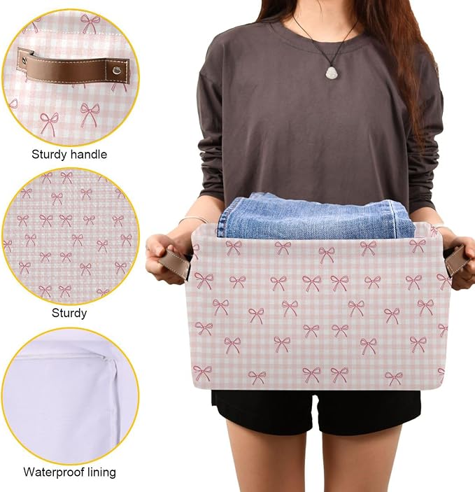 Wamika Pink Cherry Bow Storage Basket - Image 5