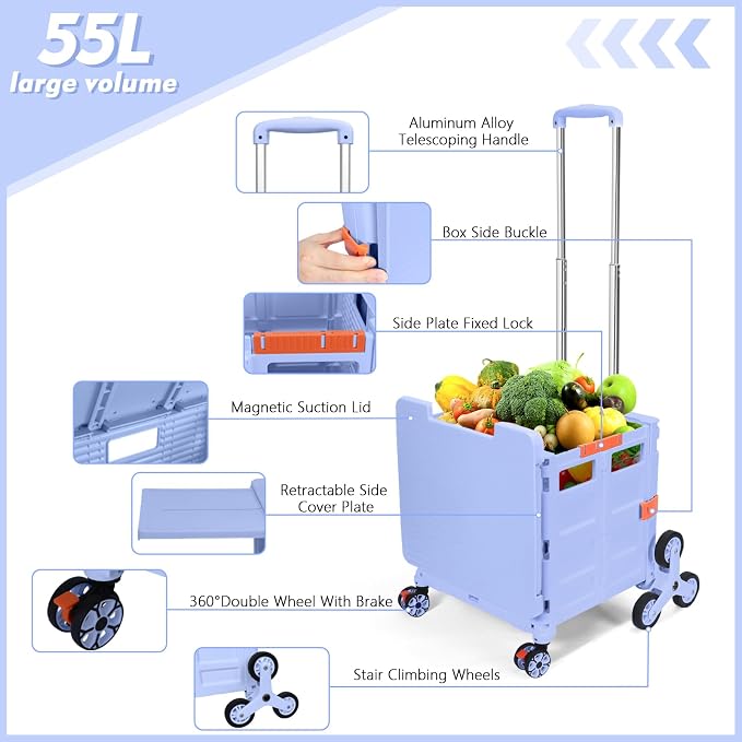 Foldable Utility Cart Folding Portable Rolling Crate - Image 4