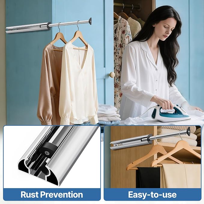14-Inch Valet Rod for Closet Pull Out, Azcom Hanging Telescoping Clothes Rod - Image 3