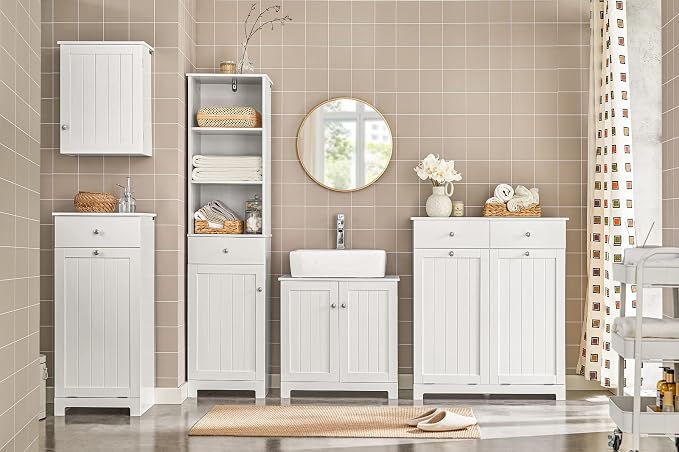 SoBuy Slim Tilt-Out Laundry Hamper Cabinet, Smal Pull-Out Bathroom Storage Unit - Image 5