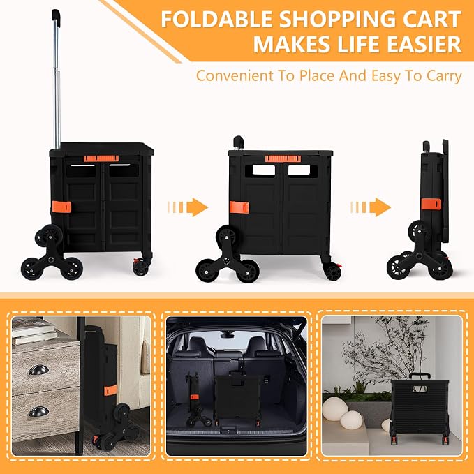 Foldable Utility Cart with Stair Climbing Wheels, Collapsible Rolling Crate - Image 2