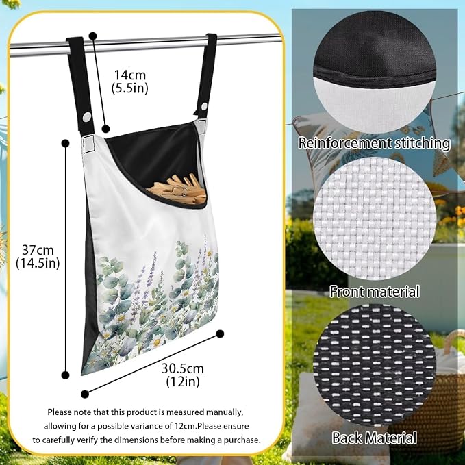 Green Leaves Clothespin Bag Space-Saving Laundry Clothes Pin Bag Super - Image 7