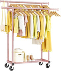 Double Rods Clothes Rack, Sturdy Rolling Clothing Rack, Portable Clothing Racks by HYSEYY