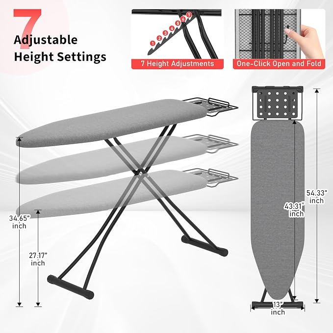 Ironing Board with Porous Iron Rest, 7 Adjustable Heights, 3-Layer - Image 3