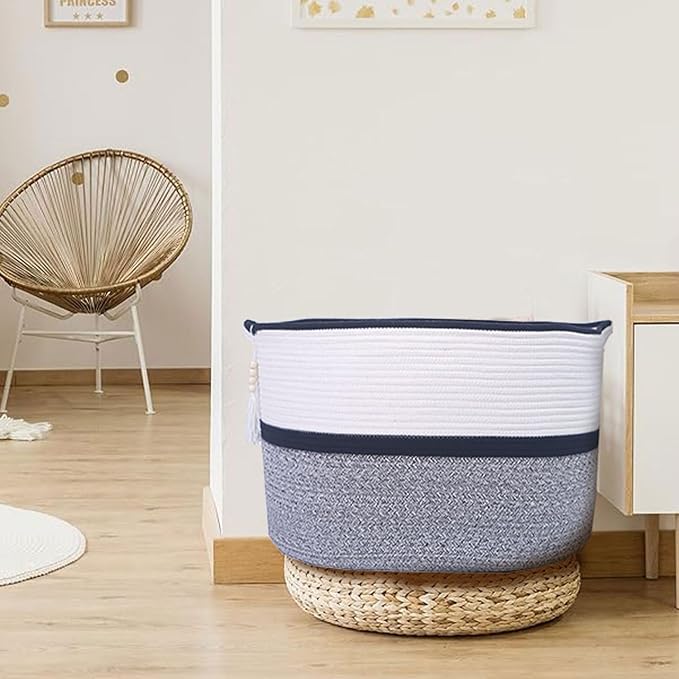 Large Woven Rope Laundry Hamper, Cotton Rope Storage Basket - Image 2
