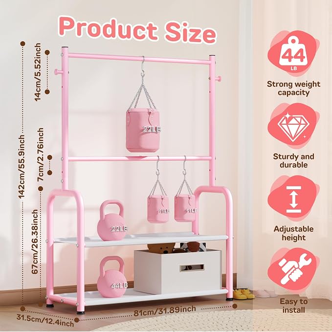Kids Clothing Rack with 2-Layer Storage Shelf and 2 Adjustable Hanging Rods - Image 8