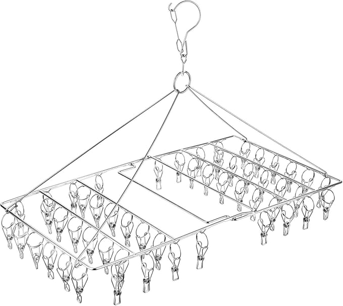 Folding Sock Dryer with 52 Peg, Stainless Steel Swivel Drying Rack Windproof by Skroad