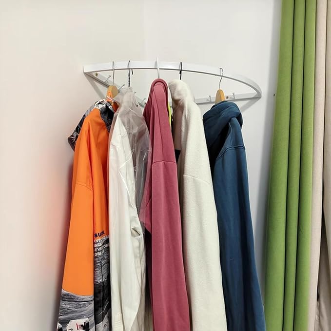 Iron Clothes Hanging Bar for Corner, Wall Mount Garment Clothing Storage Rack - Image 8