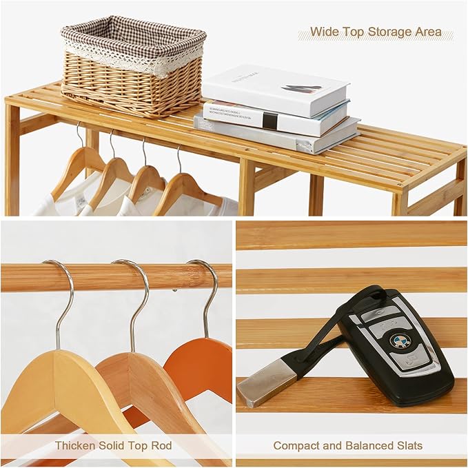Bamboo Clothing Rack with 6 Tier Storage Shelf Multifunctional Garment - Image 5