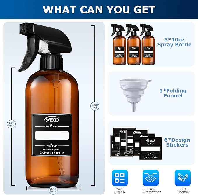 Veco 10oz Spray Bottle with Adjustable Nozzle, 360° Water Spray Bottles - Image 3