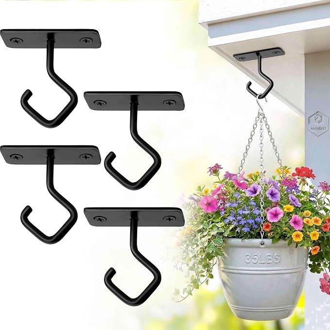 Ceiling Hooks for Hanging Plants: 4 Pack 2.5 Inch Iron Plant Bracket for Wall by Lifyzoon