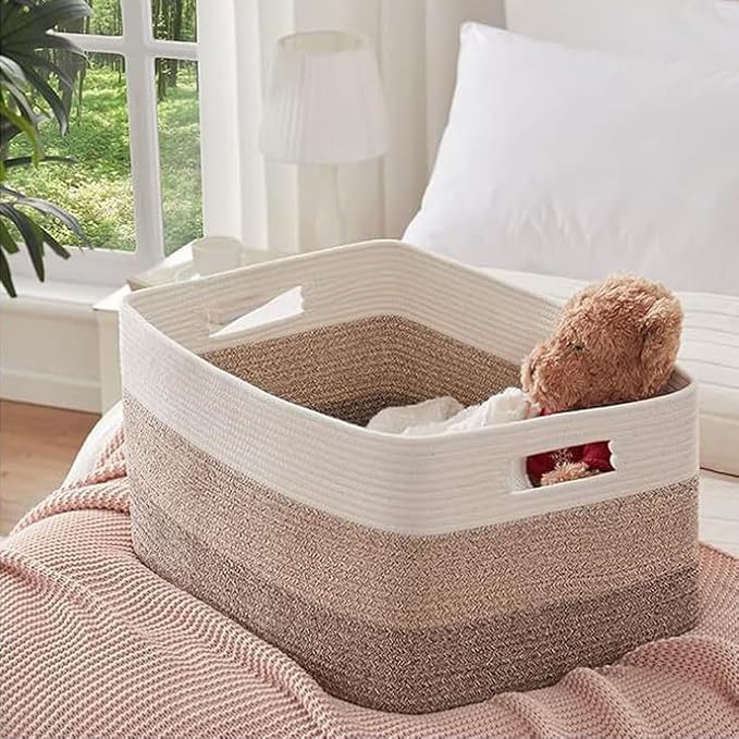 Large Woven Basket, Qtopun Cotton Rope Storage Organizer - Image 4