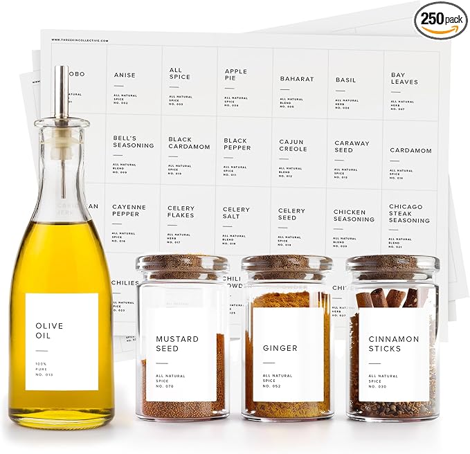 250 White Spice Labels by ThreeKin | Waterproof & Oil-Resistant Pre-Printed by ThreeKinCollective