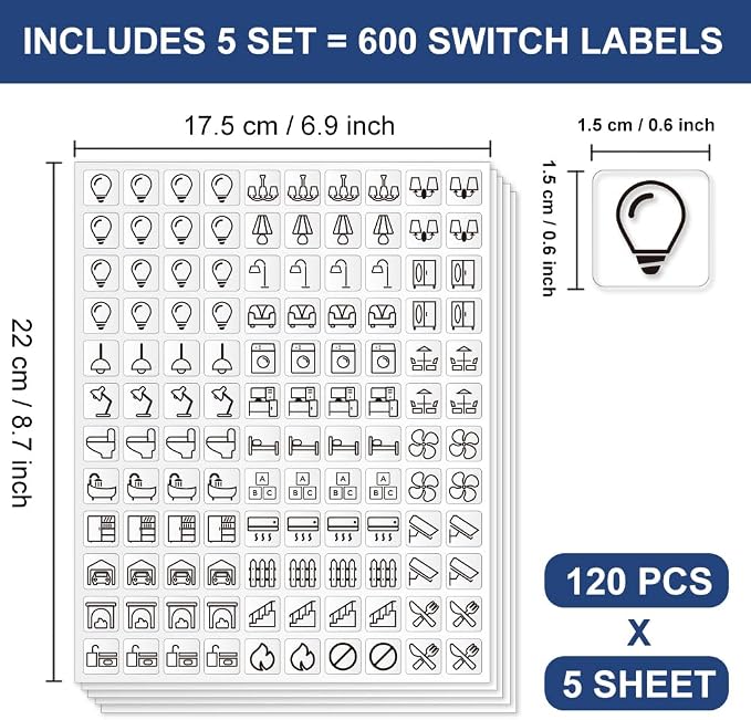 600 Pcs Light Switch Sticker Labels, 28 Designs Transparent Switch ID Stickers - Image 2
