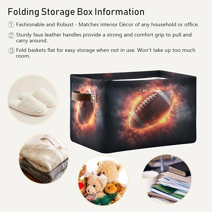 Burning Football Ball Dark Rectangular Storage Bin Basket - Image 5