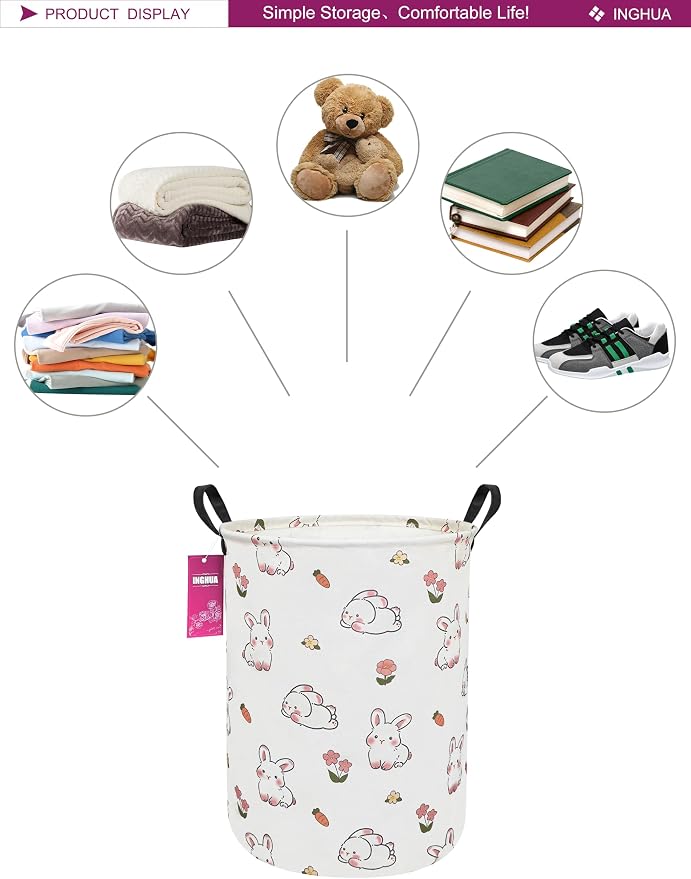 Laundry Hamper Large Canvas Fabric Lightweight Storage Basket/Toy - Image 3