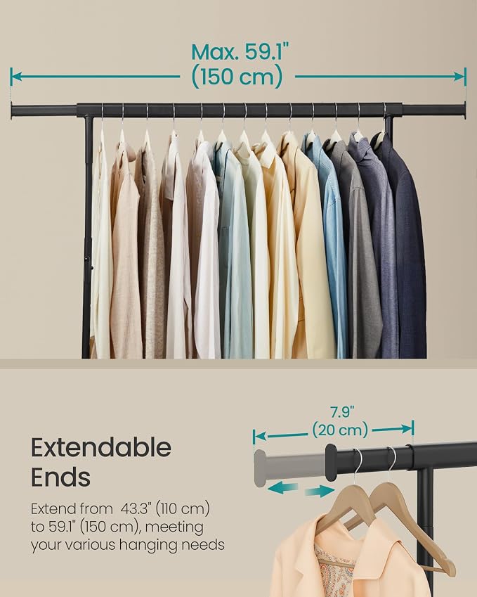 SONGMICS Clothes Rack with Wheels, Heavy-Duty Garment Rack with Extendable - Image 4