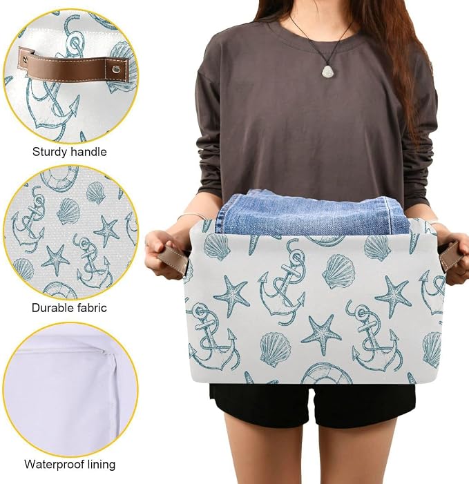 Coastal Anchor Nautical Theme Storage Basket Fabric Laundry Baskets Starfish - Image 6