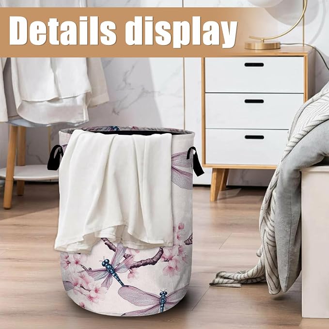 Dragonfly Laundry Basket, Foldable Cherry Blossom Laundry Hamper Tote Bag Dirty - Image 6