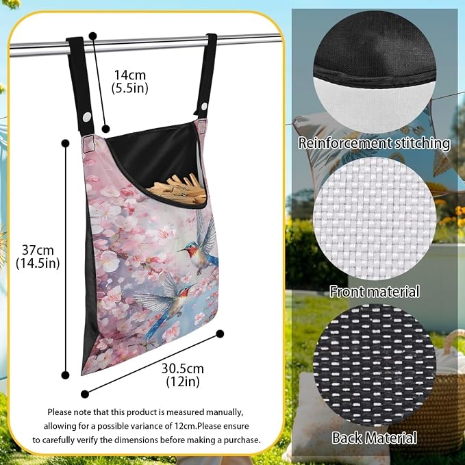 Hummingbird Cherry Blossom Clothes Pin Hanging Bag Large Capacity Clothesline - Image 6