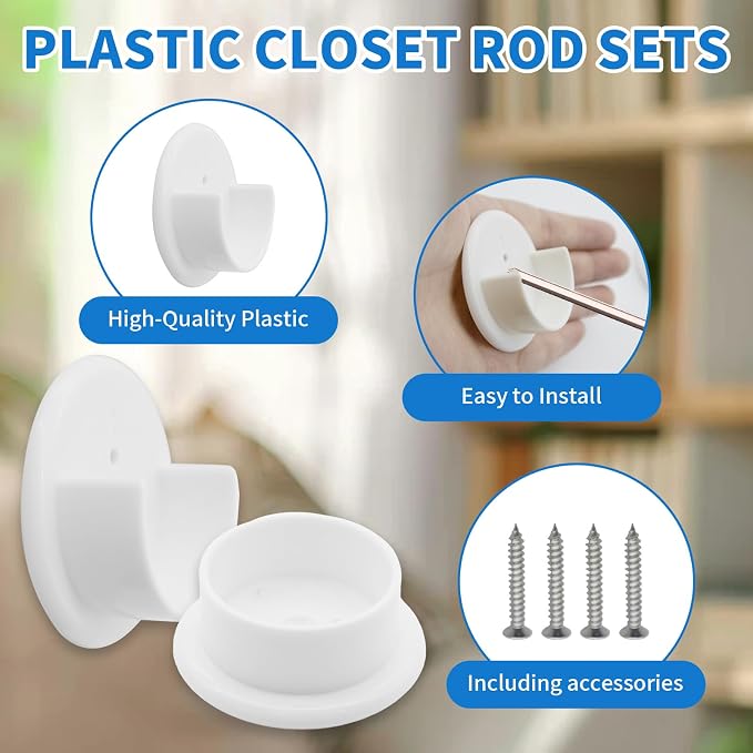 12 Pcs Plastic Closet Pole Socket, 1-3/8 Inch Closet Rod Holders, U-Shaped Open - Image 2