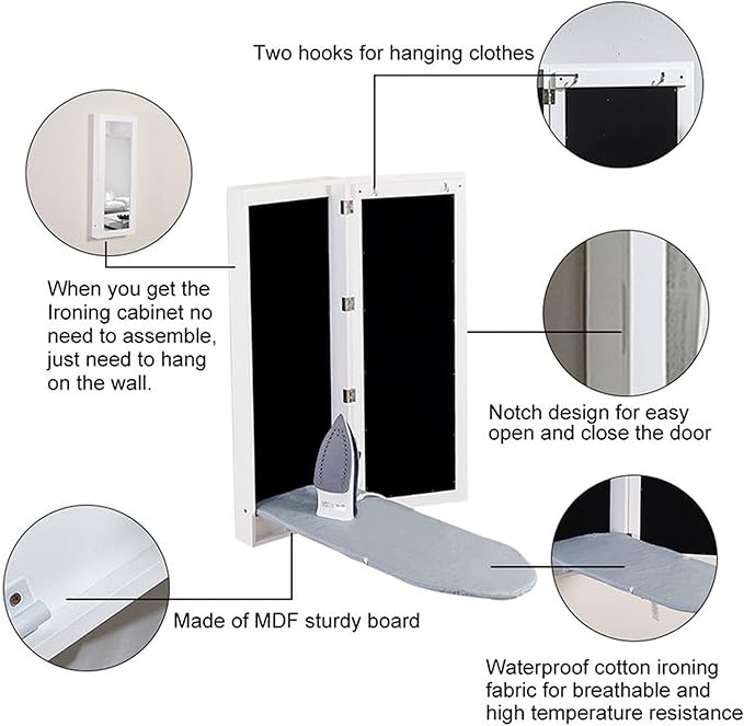 Slim Wall Mount Ironing Board Cabinet, Wall Attached Ironing Cabinet - Image 6