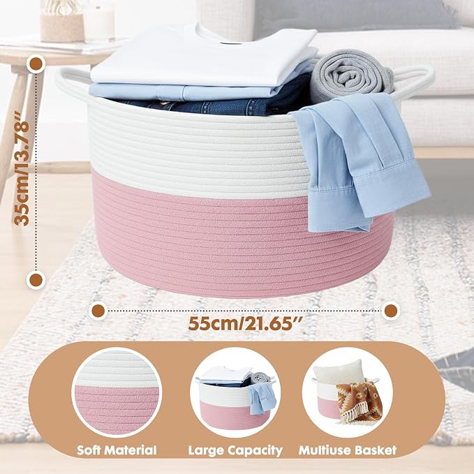 ShellKingdom Laundry Basket, Large Natural Rope Woven Storage Basket - Image 7