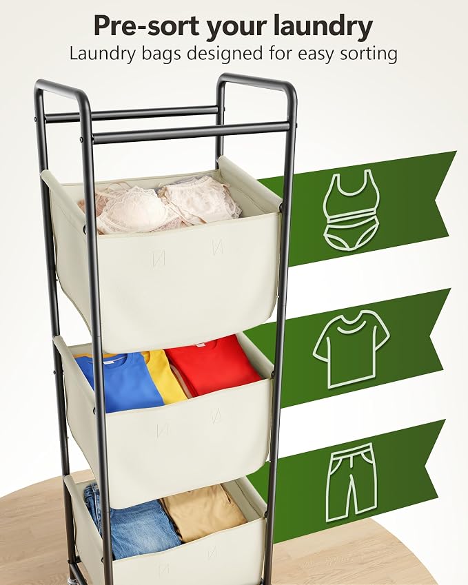 Moforoco Vertical Laundry Sorter 3 Section - Image 2