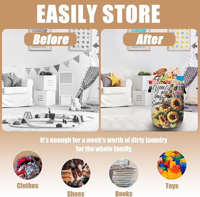 Sunflower Laundry Basket, Foldable Waterproof Laundry Hamper Tote Bag Dirty - Image 3