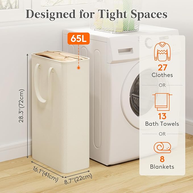 Lifewit 65L Slim Laundry Hamper, Narrow Small Laundry Basket - Image 2