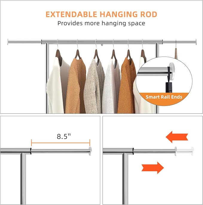 Simple Trending Standard Clothing Garment Rack, Rolling Clothes Organizer - Image 5