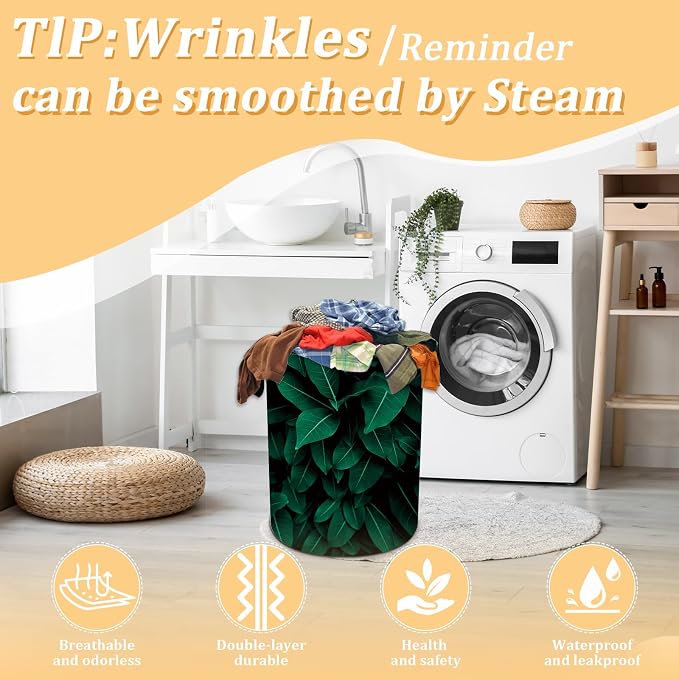 Tropical Leaves Laundry Basket, Plants Laundry Hamper Foldable Waterproof - Image 5