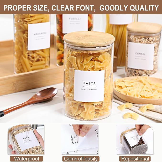 308 Kitchen Pantry Labels for Food Containers, 3 Sizes White Minimalist Labels - Image 2