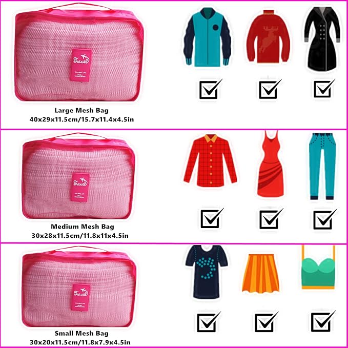 6 Set Packing Cubes Laundry Pouch, Travel Storage Bag Organizer Pouch, Luggage - Image 2