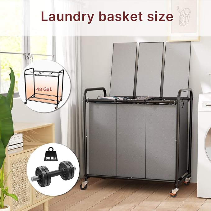 3-Compartment Laundry Cart - Image 2