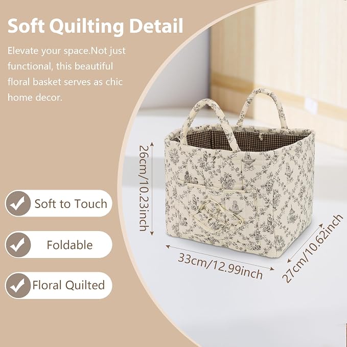 Storage Basket Boho Fabric Large Collapsible Floral Laundry Nursery Hamper - Image 6