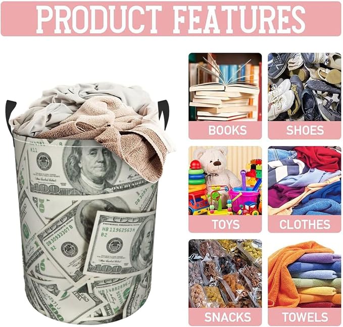 Funny Hundred Dollars Money Bills Laundry Hamper Bag - Image 8