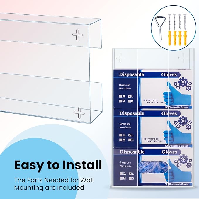 Acrylic Gloves Box Dispenser Holder Wall-Mounted, 3 Box Capacity, Glove and - Image 3