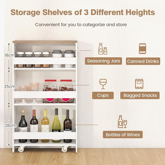 TANGZON 4-Tier Storage Trolley, Slide Out Slim Rolling Kitchen Cart - Image 2