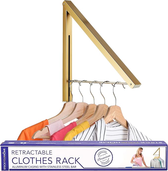 Single Foldable Clothing Rack, Wall-Mounted Retractable Clothes Hanger by StockYourHome