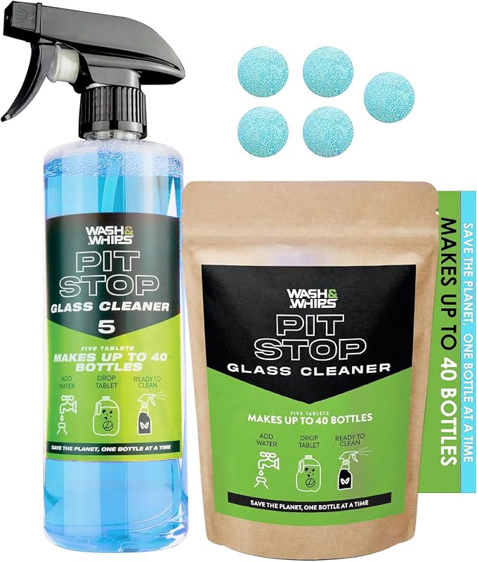 WASH&WHIPS Glass Cleaner Effervescent Tablets w/Empty 16 oz Spray Bottle by WASHWHIPS