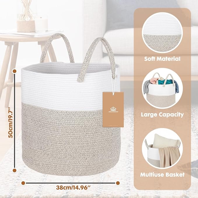 ShellKingdom Laundry Basket, Large Natural Rope Woven Storage Basket - Image 8