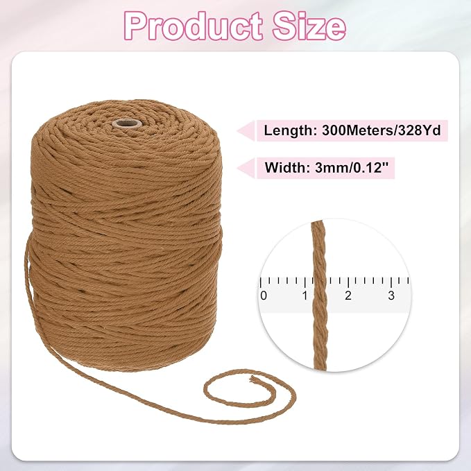 HARFINGTON Natural Macrame Cord 3mm x 328 Yards 4 Strand Twisted Cotton Macrame - Image 2