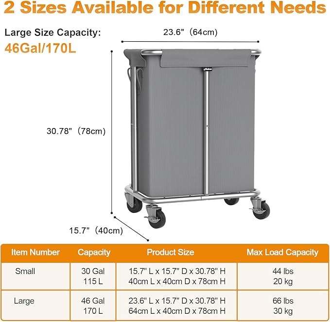 Laundry Basket with Wheels, Rolling Laundry Hamper, 46 Gallons, Removable and - Image 6