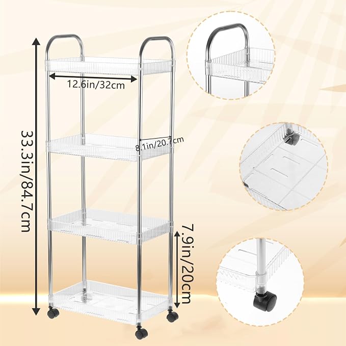 4 Tier Kitchen Bathroom Storage Rolling Cart 39 Inches Tall Slim Utility - Image 2